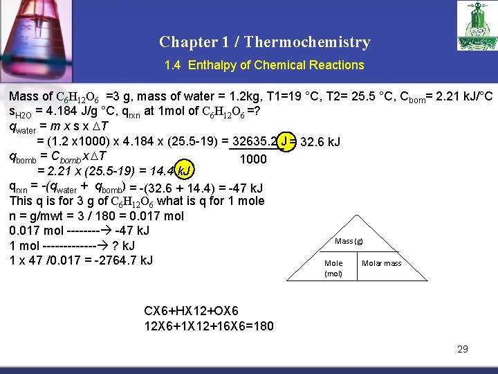 Chapter 1 / Thermochemistry 1. 4 Enthalpy of Chemical Reactions Mass of C 6
