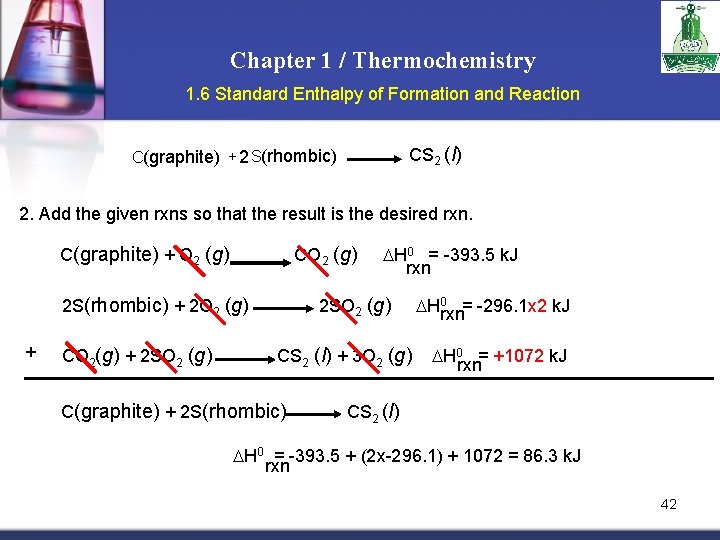 Chapter 1 / Thermochemistry 1. 6 Standard Enthalpy of Formation and Reaction CS 2