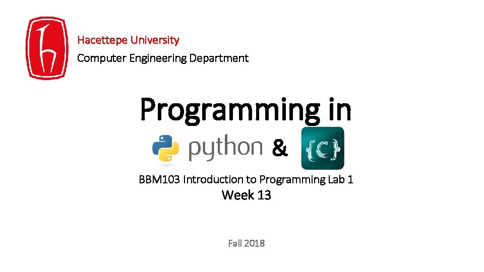 Hacettepe University Computer Engineering Department Programming in & BBM 103 Introduction to Programming Lab
