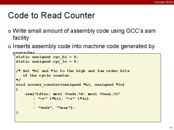 Carnegie Mellon Code to Read Counter Write small amount of assembly code using GCC’s