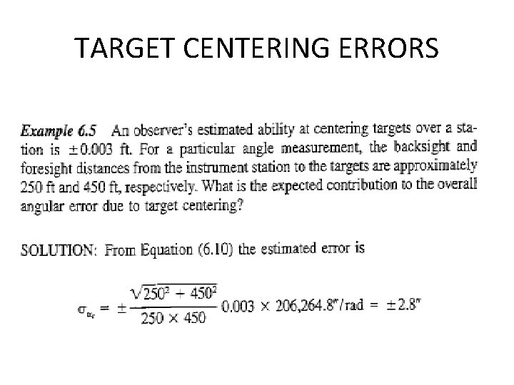 TARGET CENTERING ERRORS TARGET CENTERING ERRORS