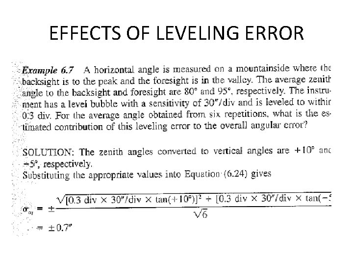 EFFECTS OF LEVELING ERROR EFFECTS OF LEVELING ERROR