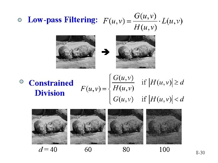 Low-pass Filtering: Constrained Division d = 40 60 80 100 8 -30 