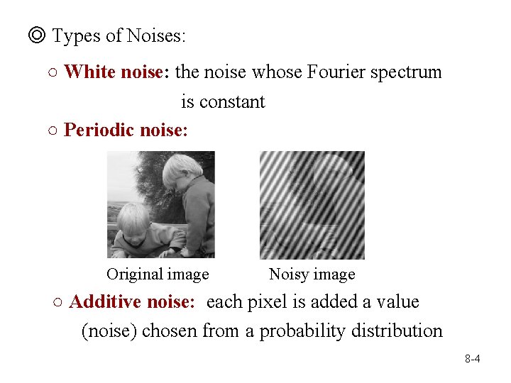 ◎ Types of Noises: ○ White noise: the noise whose Fourier spectrum is constant