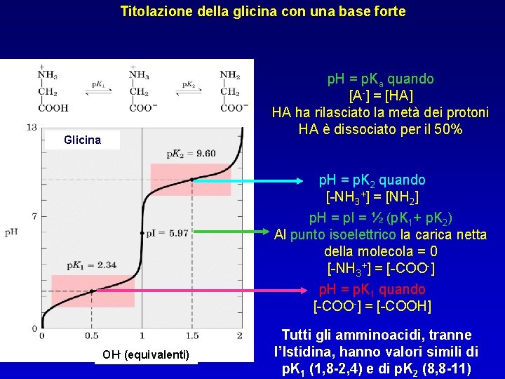 Titolazione della glicina con una base forte p. H = p. Ka quando [A-]