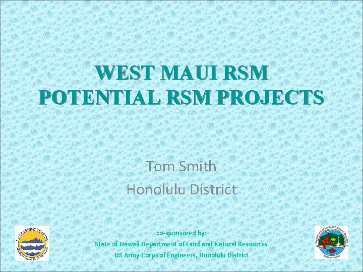 WEST MAUI RSM POTENTIAL RSM PROJECTS Tom Smith Honolulu District co-sponsored by: State of