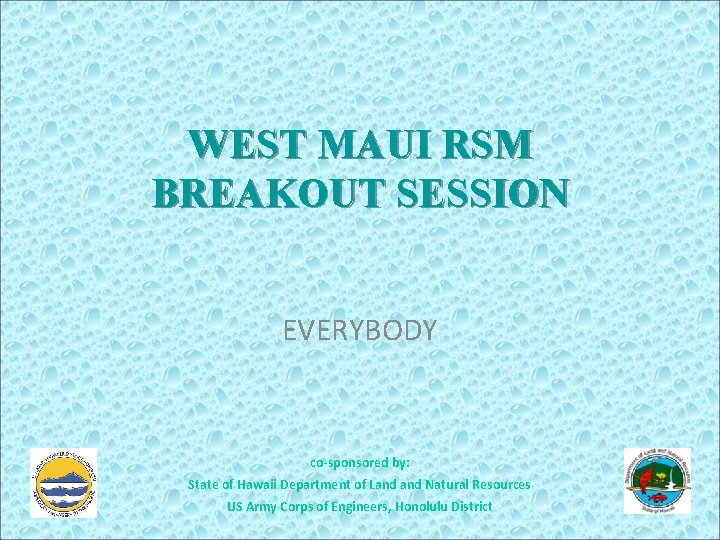 WEST MAUI RSM BREAKOUT SESSION EVERYBODY co-sponsored by: State of Hawaii Department of Land