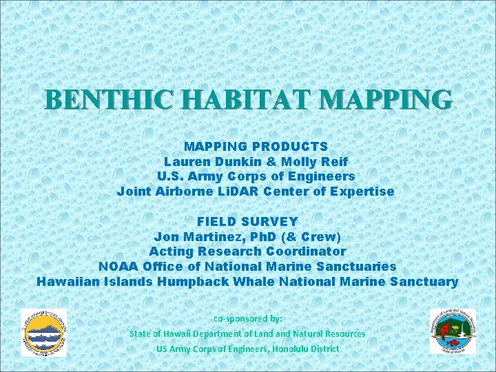 BENTHIC HABITAT MAPPING PRODUCTS Lauren Dunkin & Molly Reif U. S. Army Corps of