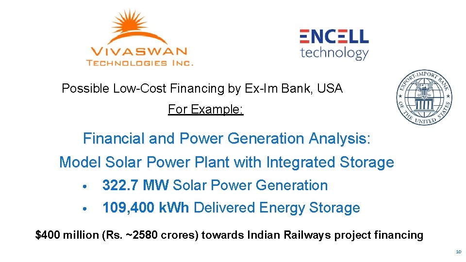 Possible Low-Cost Financing by Ex-Im Bank, USA For Example: Financial and Power Generation Analysis: