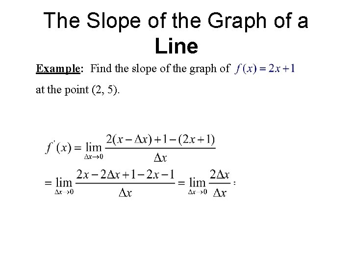 The Slope of the Graph of a Line Example: Find the slope of the