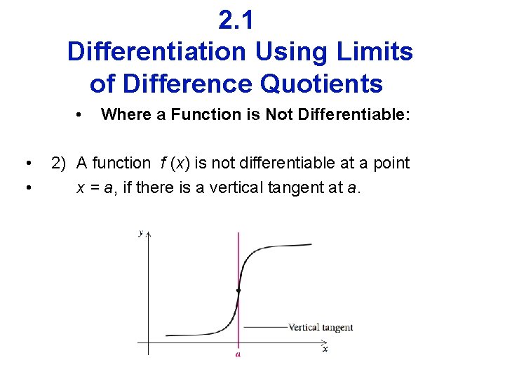 2. 1 Differentiation Using Limits of Difference Quotients • • • Where a Function