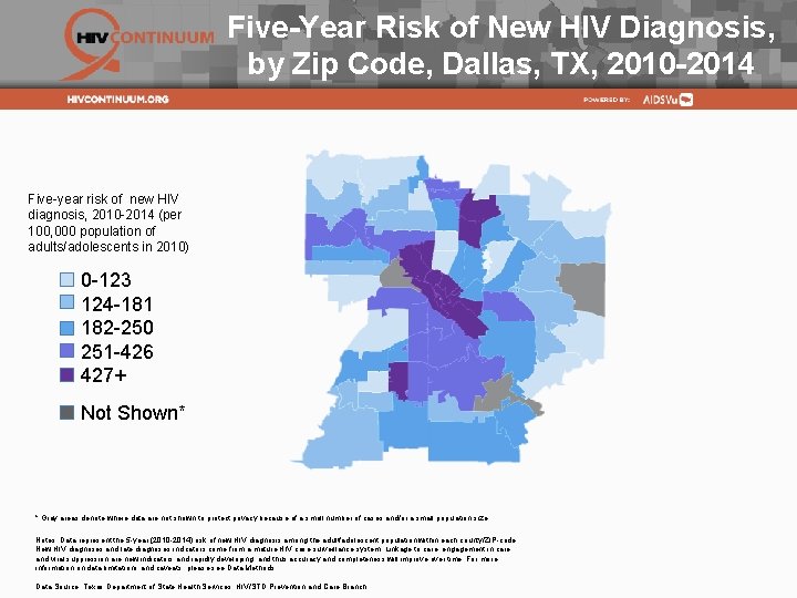 Five-Year Risk of New HIV Diagnosis, by Zip Code, Dallas, TX, 2010 -2014 Five-year