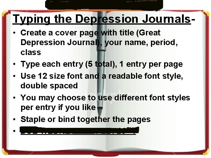 WRITE THIS DOWN! Typing the Depression Journals • Create a cover page with title