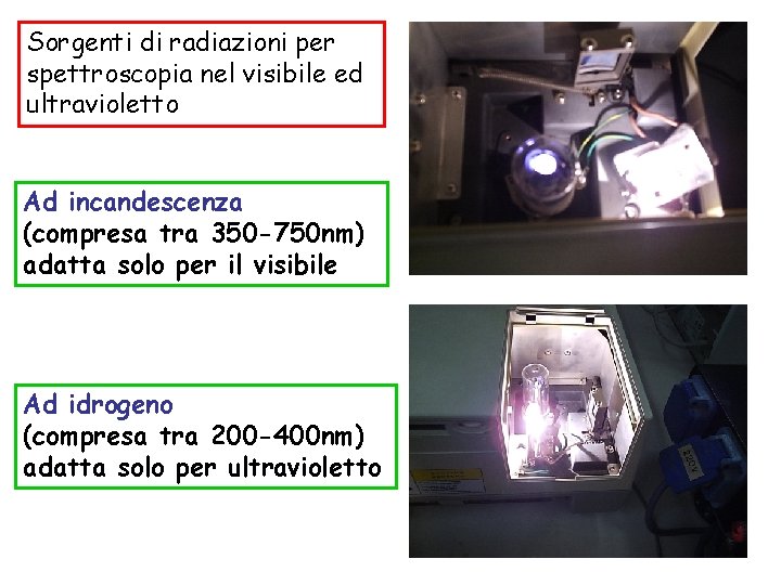 Sorgenti di radiazioni per spettroscopia nel visibile ed ultravioletto Ad incandescenza (compresa tra 350