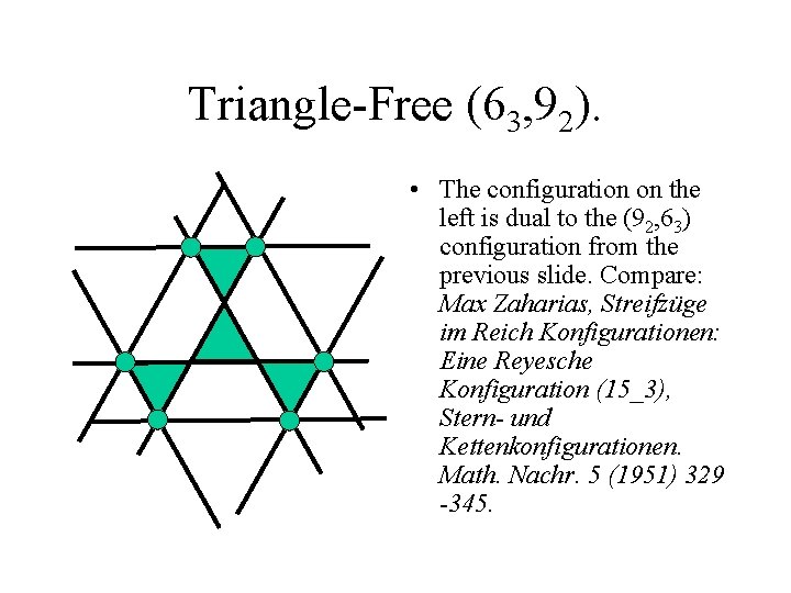 Triangle-Free (63, 92). • The configuration on the left is dual to the (92,