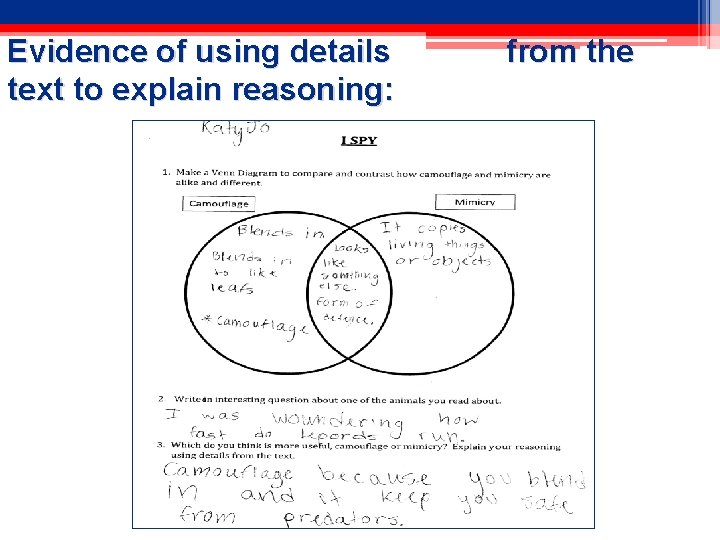 Evidence of using details text to explain reasoning: from the 