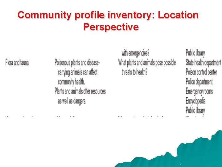 Community profile inventory: Location Perspective 