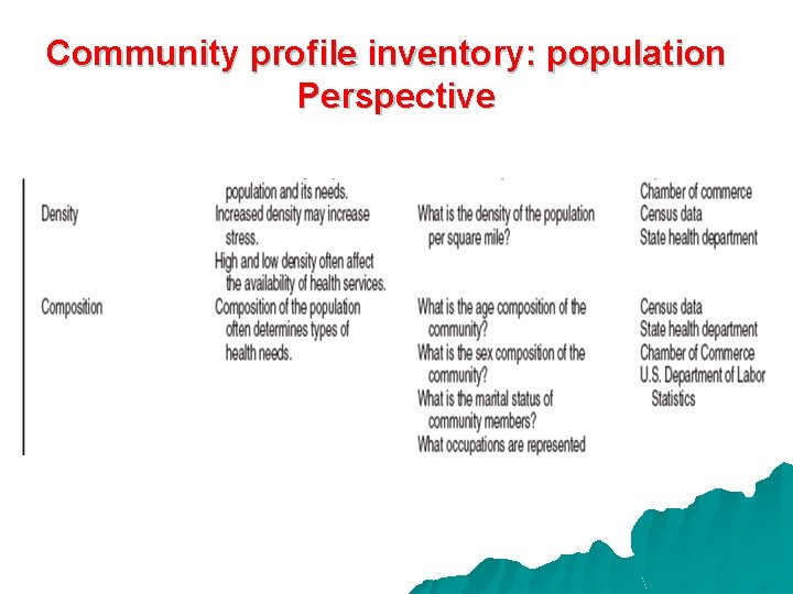 Community profile inventory: population Perspective 