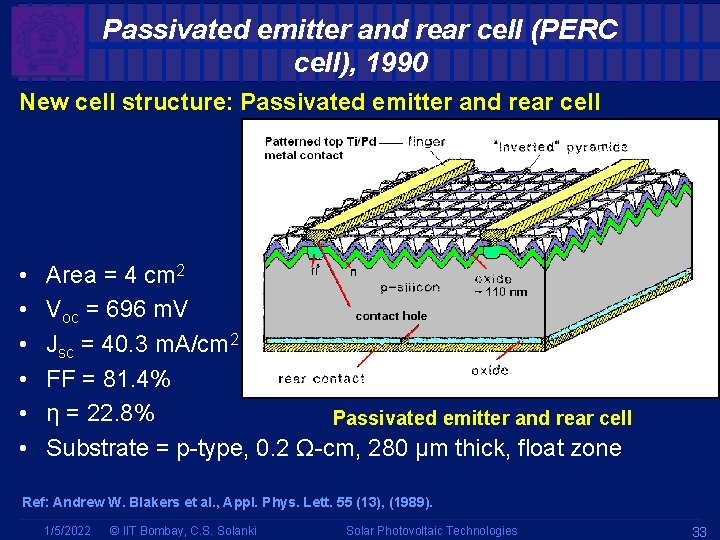 Passivated emitter and rear cell (PERC cell), 1990 New cell structure: Passivated emitter and Passivated emitter and rear cell (PERC cell), 1990 New cell structure: Passivated emitter and