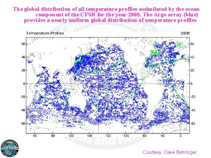 The global distribution of all temperature profiles assimilated by the ocean component of the