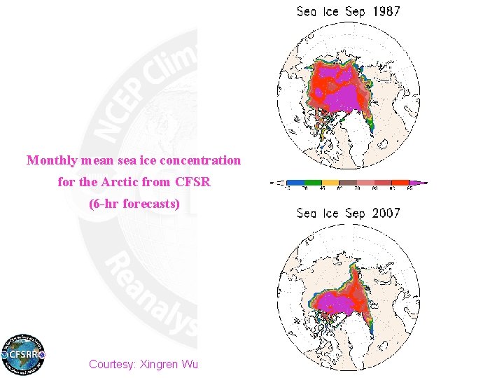Monthly mean sea ice concentration for the Arctic from CFSR (6 -hr forecasts) Courtesy: