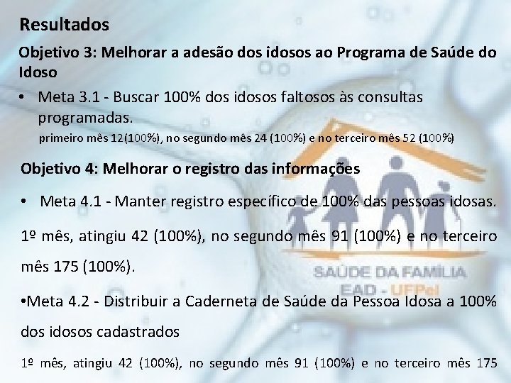 Resultados Objetivo 3: Melhorar a adesão dos idosos ao Programa de Saúde do Idoso