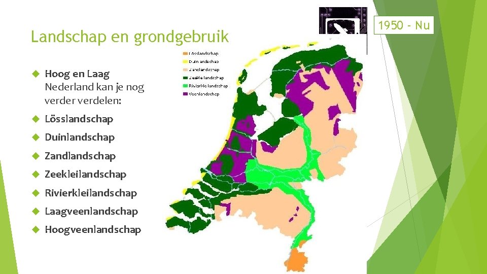 Landschap en grondgebruik Hoog en Laag Nederland kan je nog verder verdelen: Lösslandschap Duinlandschap