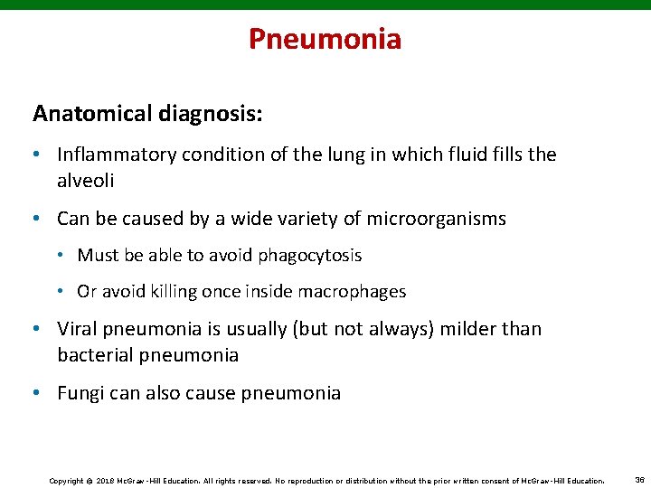 Pneumonia Anatomical diagnosis: • Inflammatory condition of the lung in which fluid fills the