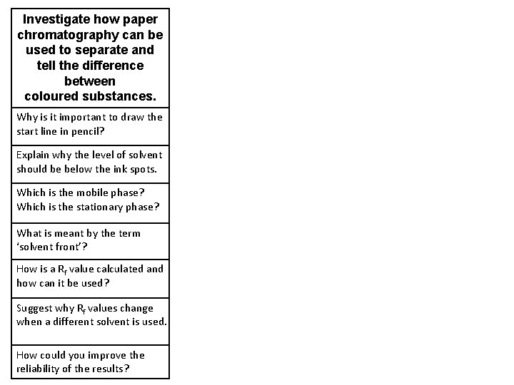 Investigate how paper chromatography can be used to separate and tell the difference between