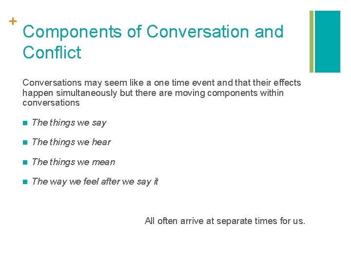 + Components of Conversation and Conflict Conversations may seem like a one time event