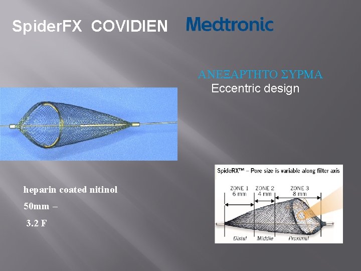 Spider. FX COVIDIEN ΑΝΕΞΑΡΤΗΤΟ ΣΥΡΜΑ Eccentric design heparin coated nitinol 50 mm – 3.