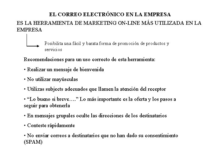 EL CORREO ELECTRÓNICO EN LA EMPRESA ES LA HERRAMIENTA DE MARKETING ON-LINE MÁS UTILIZADA