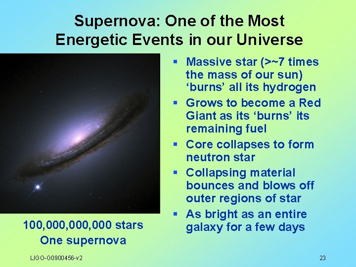 Supernova: One of the Most Energetic Events in our Universe 100, 000, 000 stars