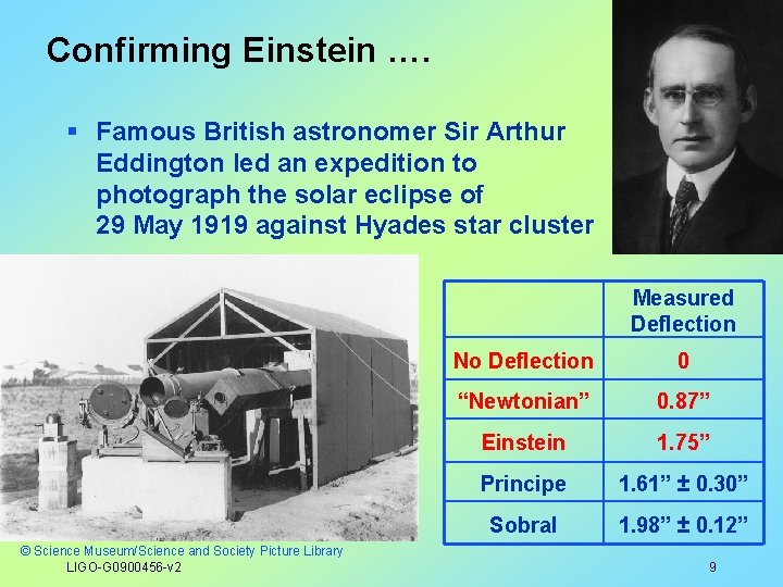 Confirming Einstein …. § Famous British astronomer Sir Arthur Eddington led an expedition to