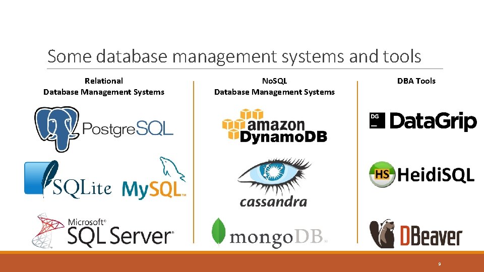 Some database management systems and tools Relational Database Management Systems No. SQL Database Management Some database management systems and tools Relational Database Management Systems No. SQL Database Management