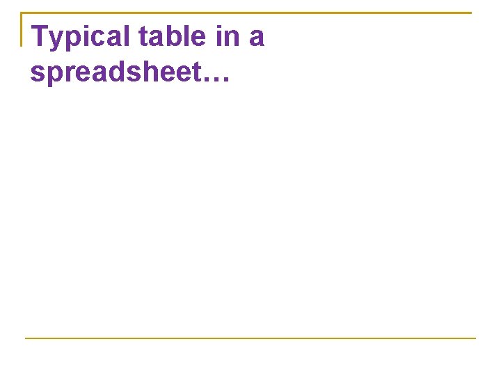 Typical table in a spreadsheet… 