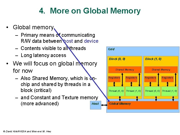 4. More on Global Memory • Global memory – Primary means of communicating R/W