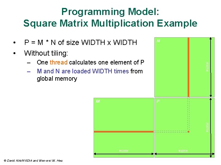 Programming Model: Square Matrix Multiplication Example • • P = M * N of