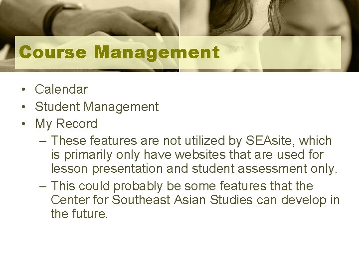 Course Management • Calendar • Student Management • My Record – These features are