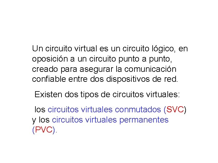 Un circuito virtual es un circuito lógico, en oposición a un circuito punto a
