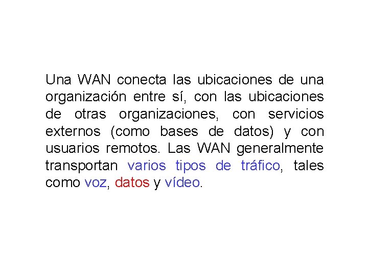 Una WAN conecta las ubicaciones de una organización entre sí, con las ubicaciones de