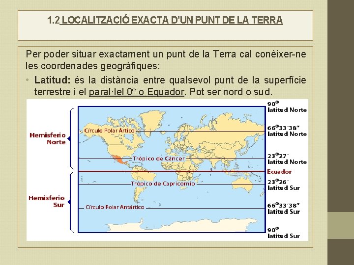 1. 2 LOCALITZACIÓ EXACTA D’UN PUNT DE LA TERRA Per poder situar exactament un