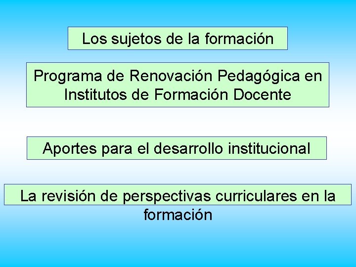 Los sujetos de la formación Programa de Renovación Pedagógica en Institutos de Formación Docente