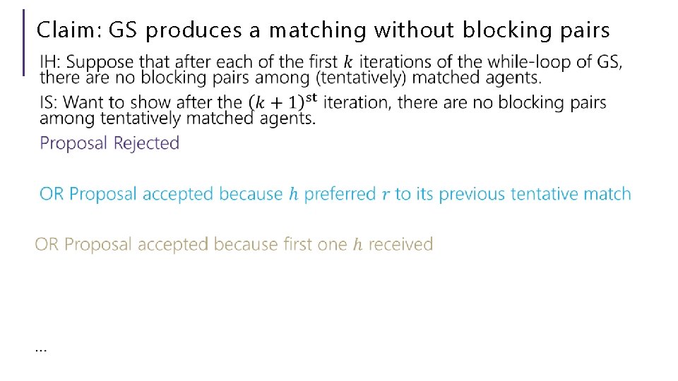 Claim: GS produces a matching without blocking pairs 