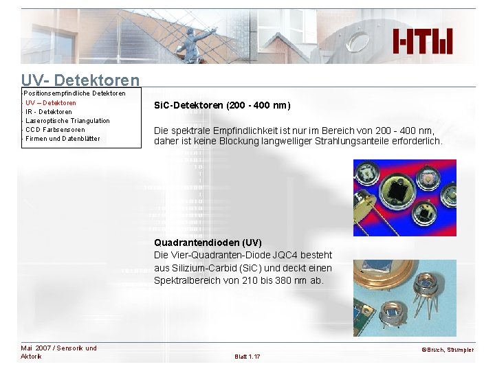 UV- Detektoren -Positionsempfindliche Detektoren - UV – Detektoren - IR - Detektoren - Laseroptische