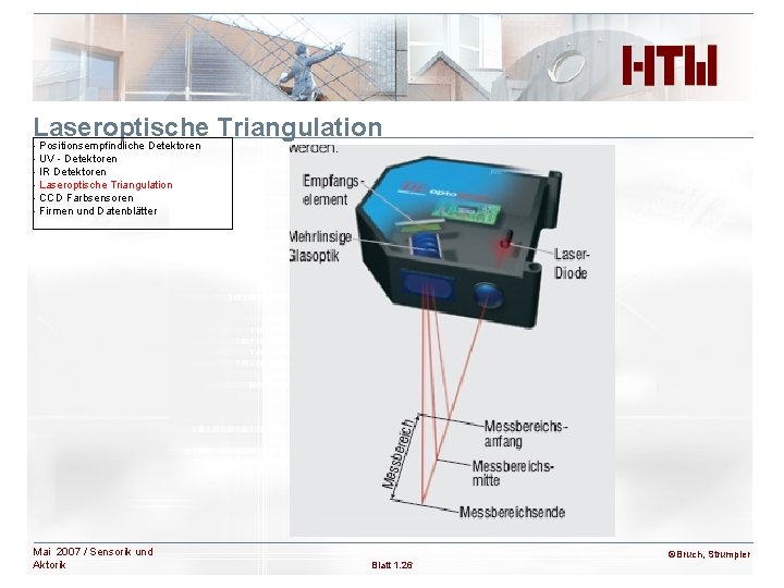 Laseroptische Triangulation - Positionsempfindliche Detektoren - UV - Detektoren - IR Detektoren - Laseroptische