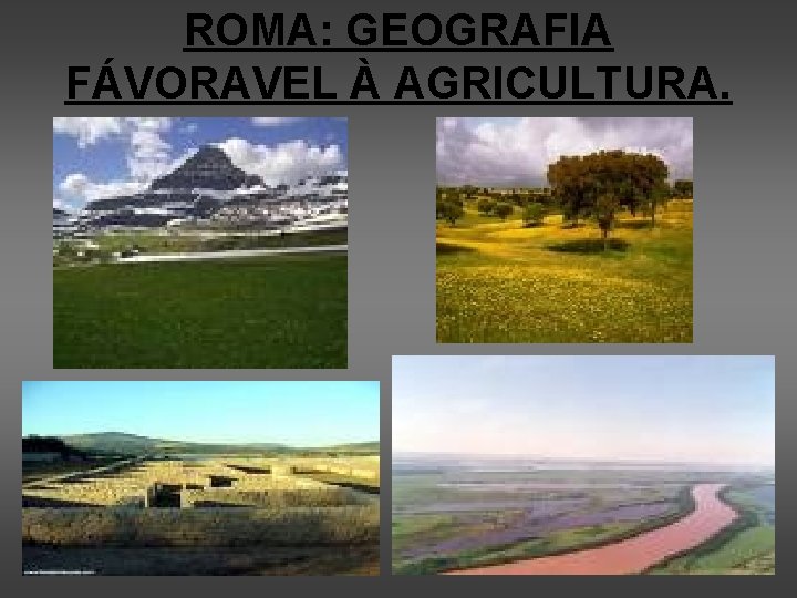 ROMA: GEOGRAFIA FÁVORAVEL À AGRICULTURA. 