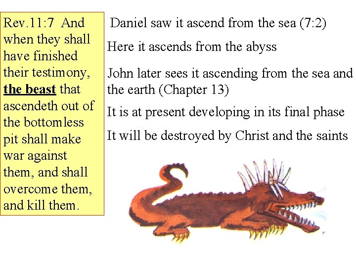 Rev. 11: 7 And when they shall have finished their testimony, the beast that