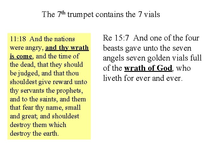 The 7 th trumpet contains the 7 vials 11: 18 And the nations were