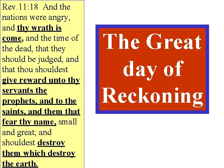 Rev. 11: 18 And the nations were angry, and thy wrath is come, and